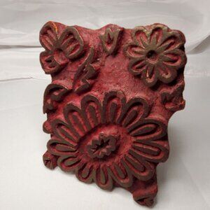 VTG Hand-Carved India Wooden Floral Design Fabric Textile Printing Block Stamp